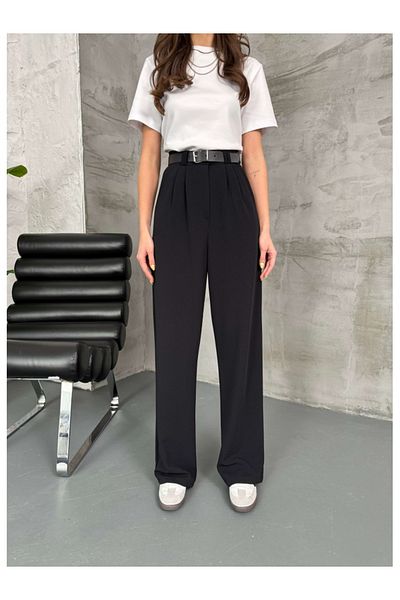 Elif Özbey Butik Black Double Pleated Belted Trousers