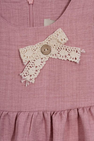 zepkids Crew Neck Lace Detailed Hat Accessory Dusty Rose Color Girl's Dress