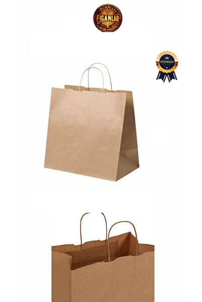 figanlar ambalaj 1. kalite Büyük Boy Geniş Körüklü kraft (kağıt poşet çanta ) 33x20x33 100 adet hediye poşeti