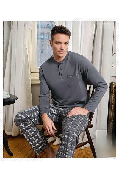Pijamoni Ανδρικό σετ πιτζάμες με μακρυμάνικο γιακά με κουμπιά 6800/11 - 1 τεμάχιο