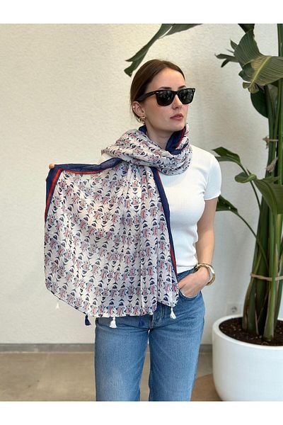 novon Alaçatı Marine Design Premium Cotton Shawl 190 X 90 cm