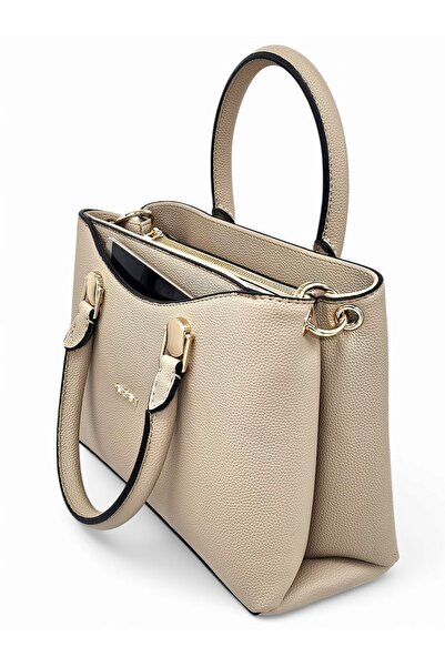 Evident Beige Women's Handbag with Pocket Detail and Shoulder Strap