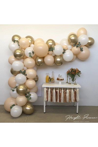 Ezgi Party Store Skin Color and Gold Balloon Chain - 100 Balloons, 5 Mt Chain Apparatus
