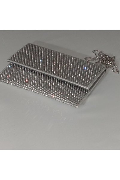 Şarra Gossi Silver Evening Dress Bag Glass Stone Evening Dress Bag Silver Portfolio Bag Glass Evening Bag Clutch