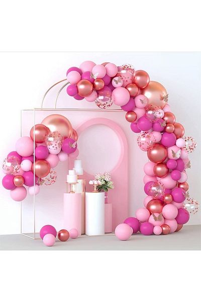 Ezgi Party Store Macaron Pink Fuchsia Rosegold Chrome Balloon Chain Set 100Pcs