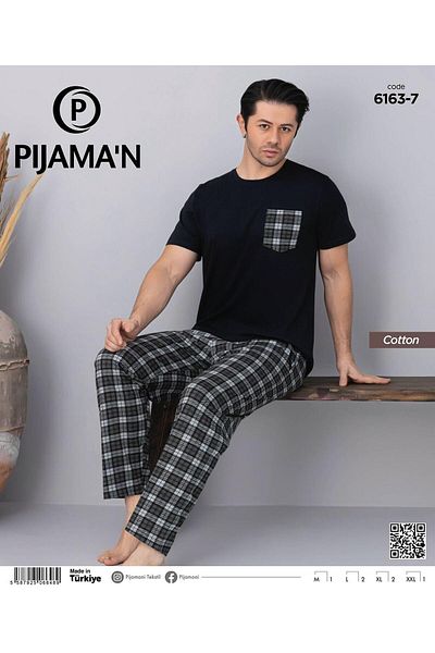 Pijamoni Ανδρικό σετ πιτζάμες με κοντό μανίκι με λαιμόκοψη 6163/7 - 1 τεμάχιο