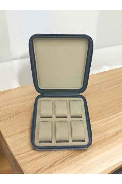 Moda fiesta Deri 6 Lı  Saat Çantası Kutusu Fermuarlı Ahşap Kasalı(Haki)