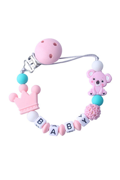 Generic Beads Pacifier Holder With Teether Pink - Style01