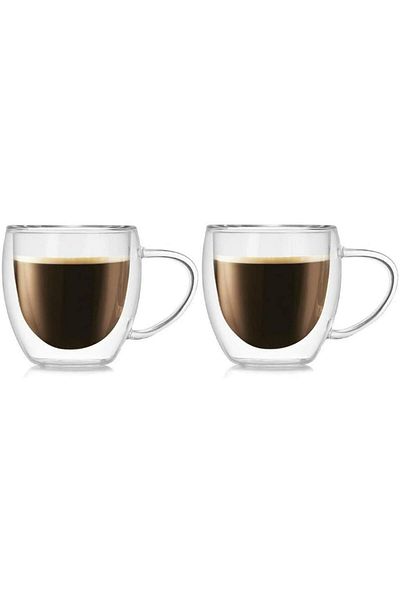 Generic Set of 2 double-walled glass coffee cups for tea, nescafe and coffee
