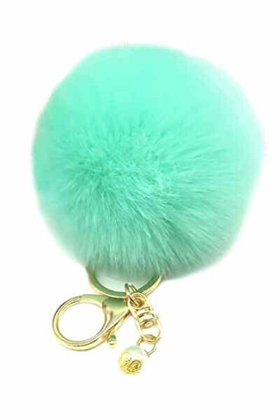 Generic سلسلة مفاتيح على شكل كرة من فرو الأرنب - خضراء