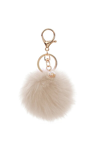 Generic سلسلة مفاتيح على شكل كرة من فرو الأرنب - بني فاتح