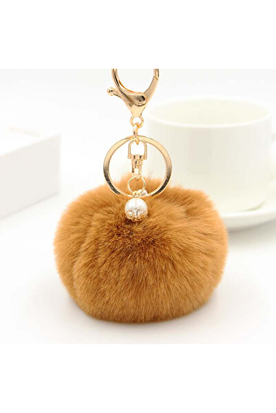 Generic سلسلة مفاتيح على شكل كرة من فرو الأرنب - ذهبي
