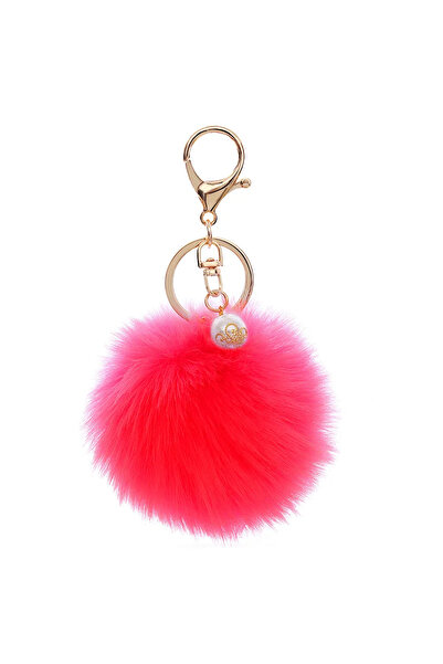 Generic سلسلة مفاتيح على شكل كرة من فرو الأرنب - أحمر فاتح