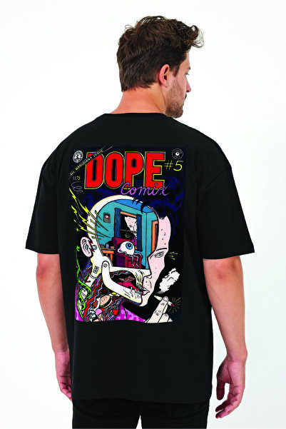 By Caspita Fashion Μαύρο μπλουζάκι Lenithra Dope με στάμπα Unisex Oversize
