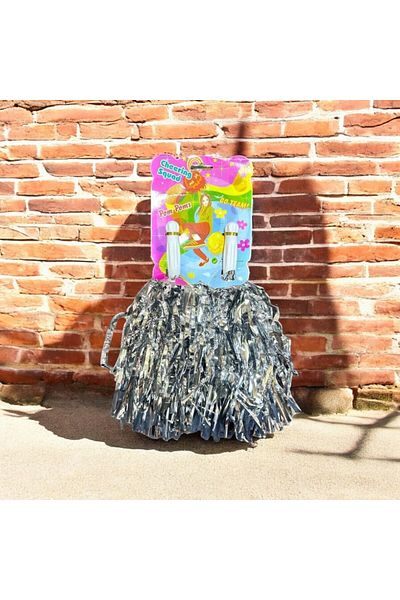 Kuzey 2 Pairs 4 Pcs Gray Pompom Vip Quality April 23 Show Gray Metallic Shiny Pompom