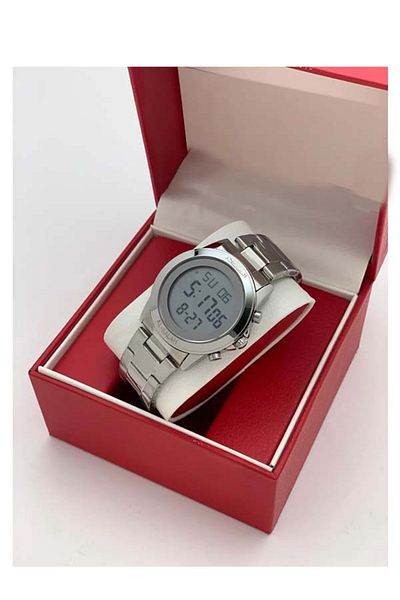AL FAJIR Men's Stainless Steel Digital Quartz Islamic Prayer Watch with Azan Prayer Times