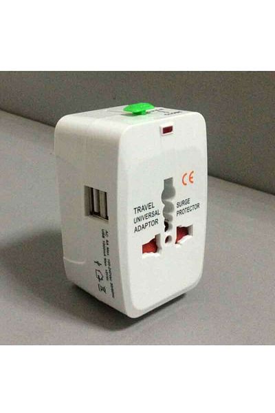 FlashHawk محول سفر عالمي متعدد الاستخدامات مع منفذي USB باللون الأسود