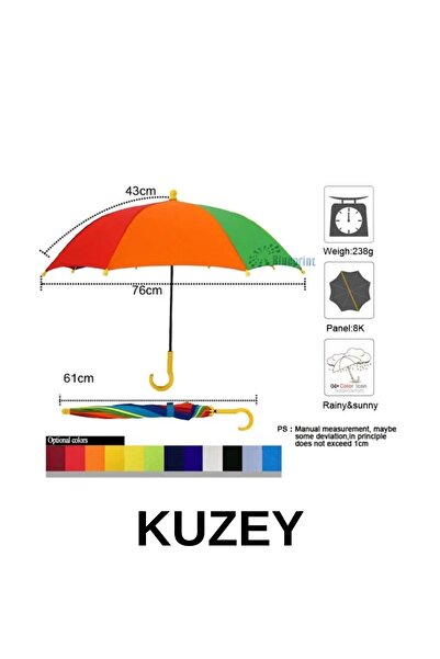 Kuzey Kids Baston Gökkuşağı Renk Çocuk Şemsiyesi, Dekor Şemsiyesi Küçük
