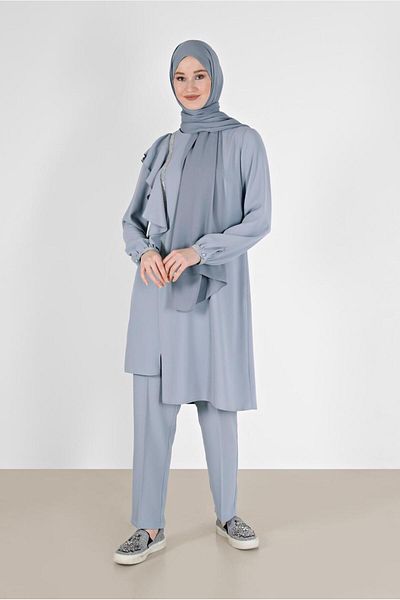 Alvina CREPE DOUBLE PANT WITH RIFFIR DETAILSET 30200