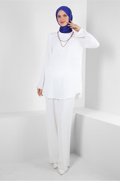 Alvina Chain Detailed Elastic Waist Pants Suit 43742