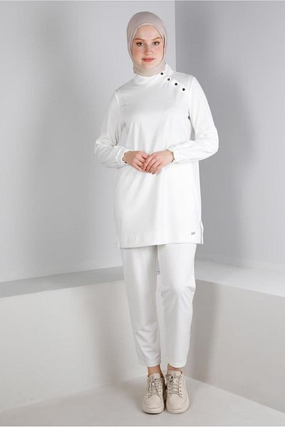 Alvina Double Color Snap Collar Tracksuit Set - 43342