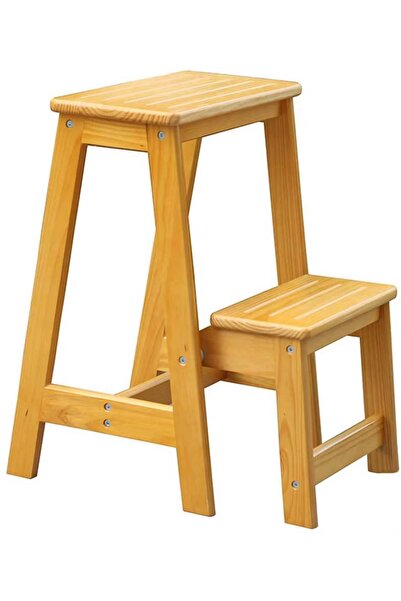 BLUE SİDE Bambu Çok Fonksiyonlu 2 Katlı Merdiven Tabure Dekoratif Tabure Merd...