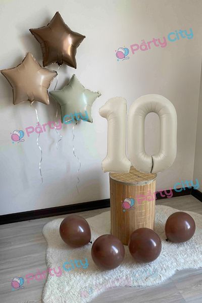 Party City Κρέμα Αριθμητικό Μπαλόνι 10 Ηλικίας Ρετρό Μίνι Σετ Γενεθλίων Χρώμα Κρέμα Χρώμα Καφέ Αστέρι