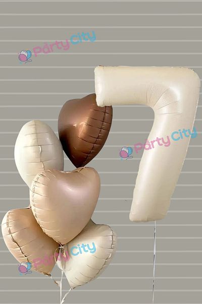 Party City Ρετρό μπεζ 7 ετών - Σετ μπαλονιών γενεθλίων ρετρό με Latte και καρδιά