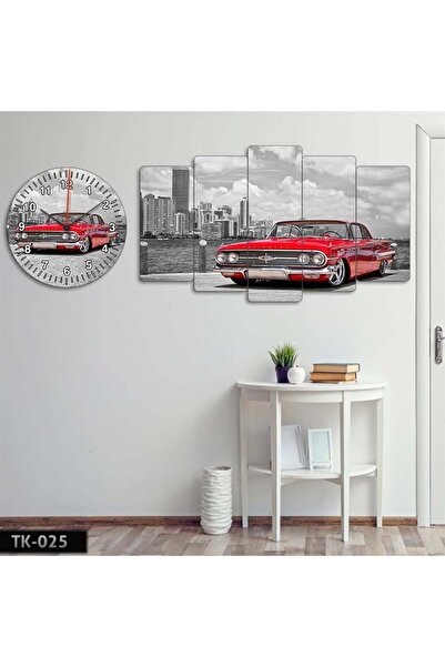 EVLOYA Kırmızı Nostalji Araba, Chevrolet - Tablo Saat Kombini