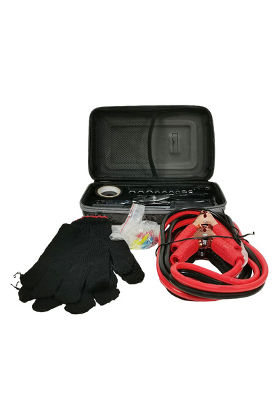MTOOLS Car Emergency Tool Kit 30-Piece Set with Booster Cables, Glove, Fuses, Tape & Tools