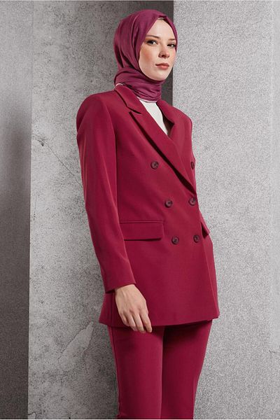 Alvina Double-Breasted Collar Trousers Suit 30509