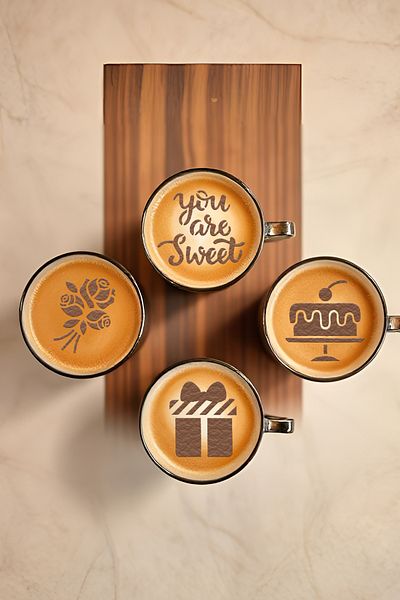 oalpo Coffee Stencil, Coffee Decorating Set, Dessert Decorating Set, Set of 4