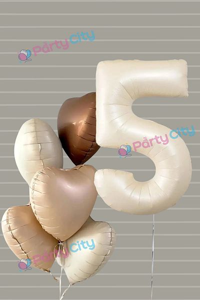 Party City Σετ μπαλονιών γενεθλίων 5 ετών Retro Beige - Latte and Heart