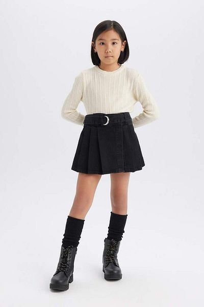 DeFacto New Season Girl's Belted Jean Shorts Skirt