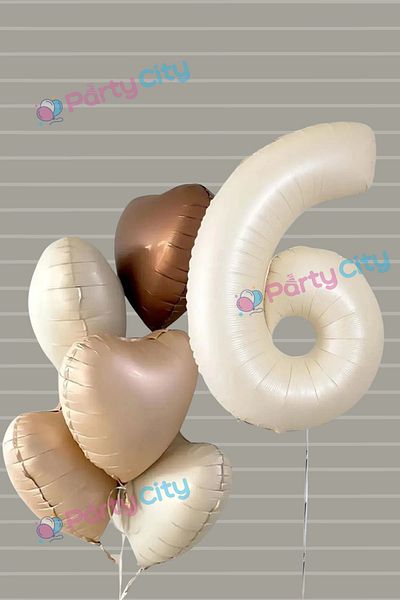 Party City Σετ μπαλονιών γενεθλίων 6 ετών Retro Beige - Latte Coffee Heart