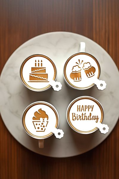 oalpo Coffee Stencil, Coffee Decorating Set, Dessert Decorating Set, Set of 4