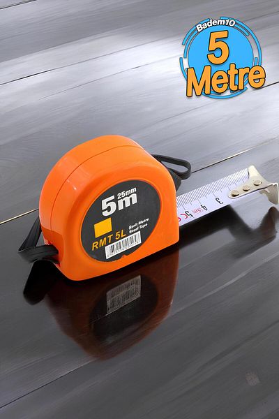 Badem10 Măsurător de îndoit metalic Scharf 5 m x 25 mm cu carcasă din plastic cu buton portocaliu