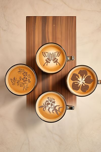 oalpo Coffee Stencil, Coffee Decorating Set, Dessert Decorating Set, Set of 4