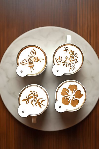 oalpo Coffee Stencil, Coffee Decorating Set, Dessert Decorating Set, Set of 4