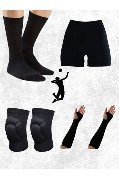 Sirius Sportswear Premier Volleyball Set - Women'S/Girls' Knee Pads, Handguards, Mini Leggings Shorts and Combed Cotton Socks