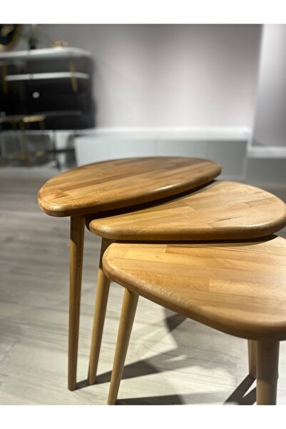 Fawdecor Stil 3'lü Zigon Sehpa %100 Organik Kayın Ağacı