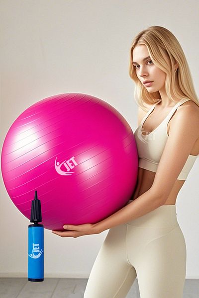Jet Anti-Burst 65cm Μεγάλο Σετ Μπάλας Pilates Σετ Μπάλας με Κορδόνια, Αντλία και Πλάκες Φούξια