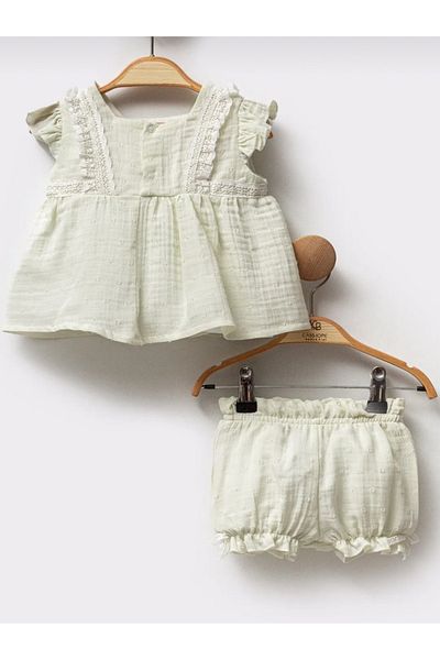 Cassiope Stripe Lace Baby Girl Muslin Double Set