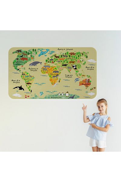 Harita Sepeti Educational World Map World Atlas Children's and Baby's Room Wall Sticker-3772