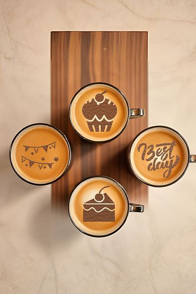 oalpo Coffee Stencil, Coffee Decorating Set, Dessert Decorating Set, Set of 4