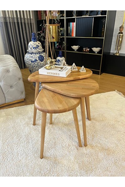 Lisso Home Fawdecor Stil 3'lü Zigon Sehpa %100 Organik Kayın Ağacı