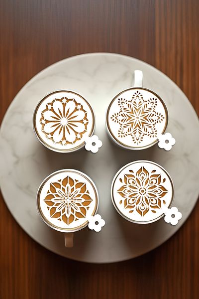 oalpo Coffee Stencil, Coffee Decorating Set, Dessert Decorating Set, Set of 4