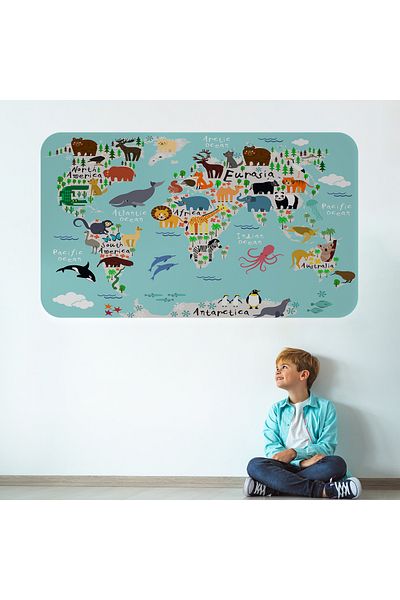 Harita Sepeti World Map Wall Sticker for Educational Kids and Baby Room - 3775