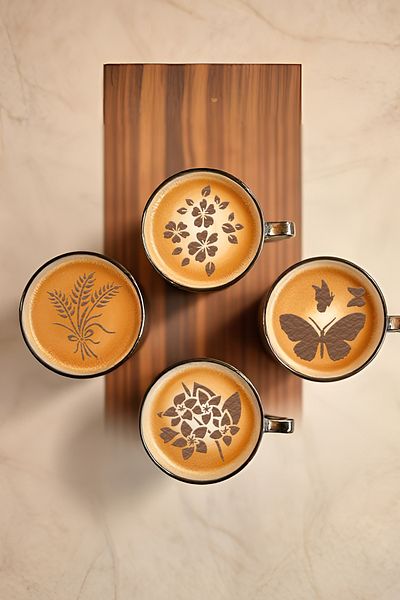 oalpo Coffee Stencil, Coffee Decorating Set, Dessert Decorating Set, Set of 4