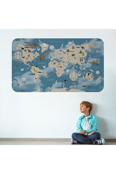Harita Sepeti Harta Lumii Educative Atlas Mondial Autocolant de perete pentru camera copiilor si bebelusului-3827